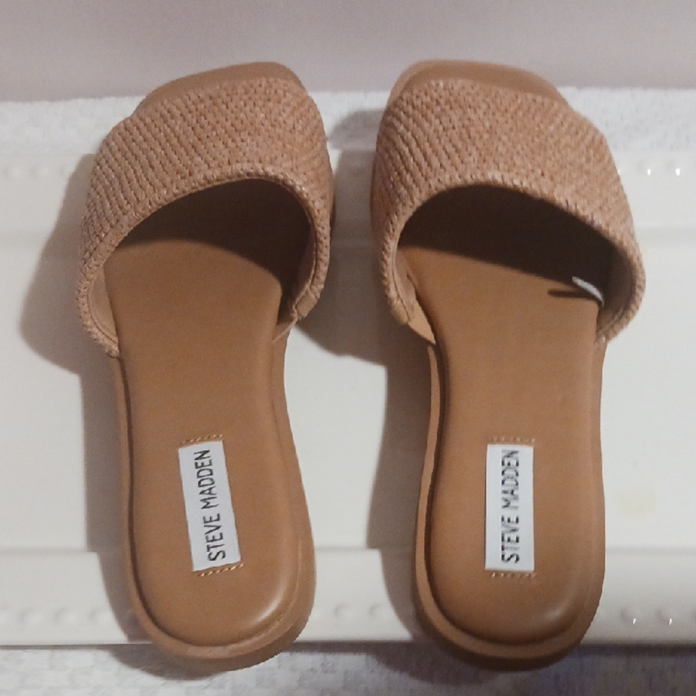 ⚜️Steve Madden Tan Woven Slide Sandals 9.5 🌾⚜️🌾*New* - Picture 5 of 9